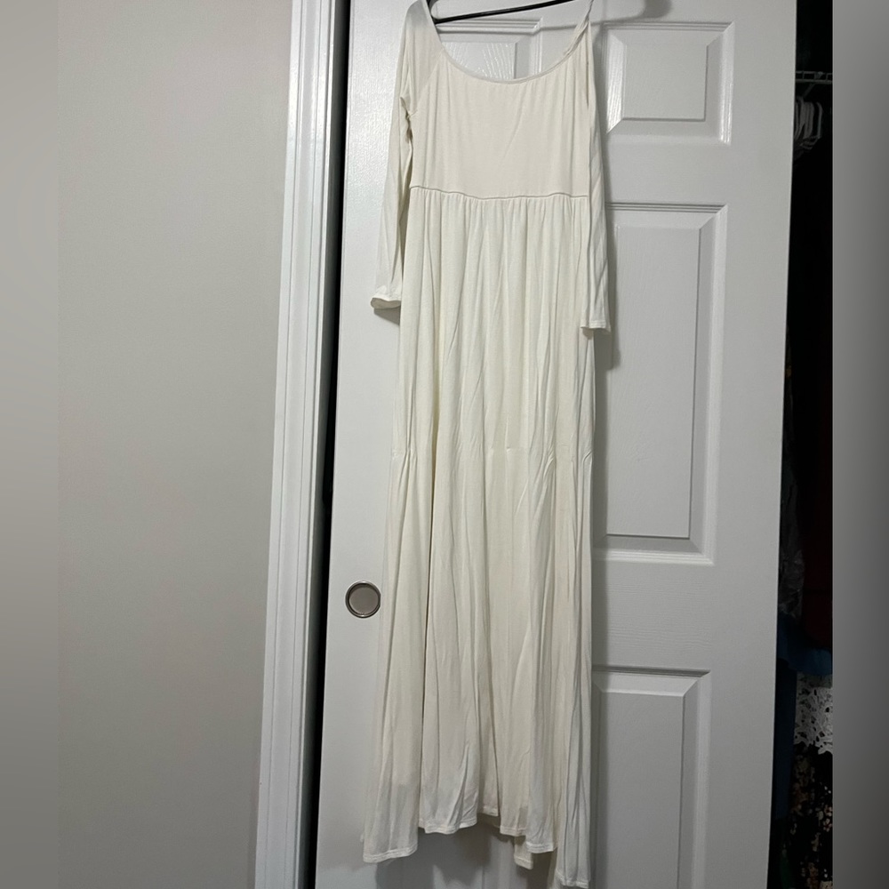 Pink blush white maternity maxi dress